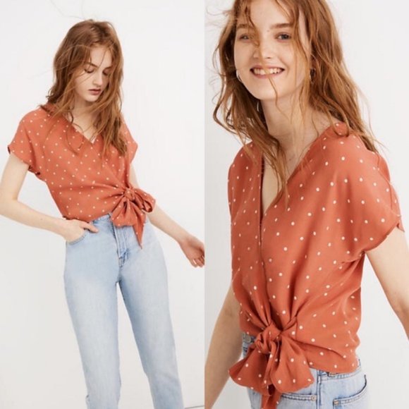 Madewell Tops - Madewell Sash-Tie Wrap Top in Polka Dot